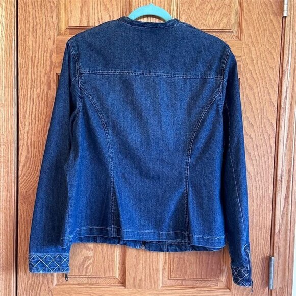 Baccini Women's Denim Jacket 1X Blue Rhinestone Zip-Up Long Sleeve Y2K - Picture 2 of 8